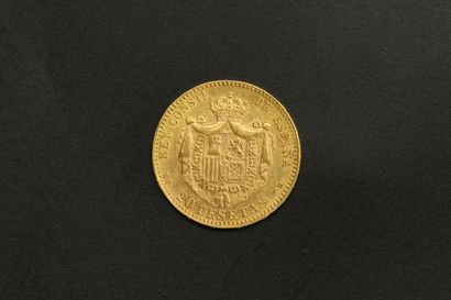 null 
Pièce en or jaune de 20 pesetas Alphonse XIII cheveux courts (1890).

Poids...