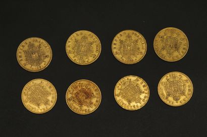 null Huit pièces en or de 20 francs Napoléon III tête laurée.

1861 A (x1) - 1863...