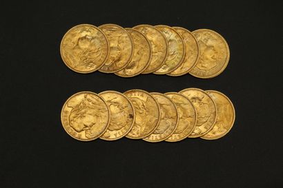 null Quinze pièces en or de 20 francs suisses Vreneli.

1922 B (x15).



Poids :...