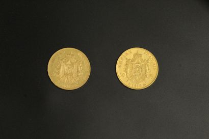 null 
Deux pièces en or de 50 francs Napoléon III tête nue (1856 A, 1858 BB)

TB...