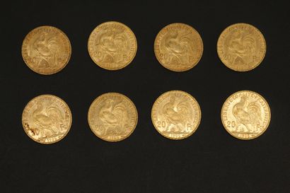null Huit pièces en or de 20 francs Coq 1905.

1905 (x8).



Poids : 51.60 g - B...