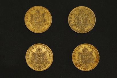 null Quatre pièces en or de 20 francs Napoléon III tête laurée.

1863 BB (x1) - 1864...