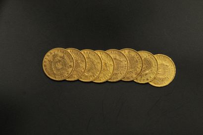 null 
Lot composé de 8 pièces en or jaune de 20 Francs Napoléon III Tête laurée (2x1868A,...