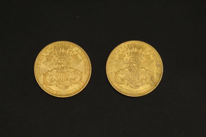null Lot de deux pièces en or de 20 dollars "Liberty Head - Double Eagle". (1904)

TTB

Poids...