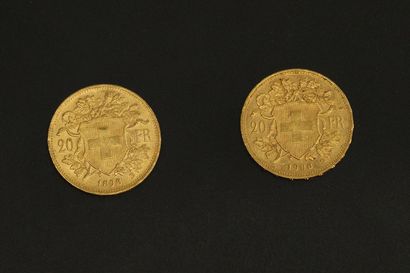 null Deux pièces en or de 20 francs suisses Vreneli.

1898 B (x1) - 1900 B (x1).



Poids...