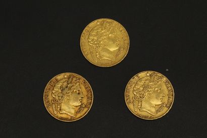 null Trois pièces en or de 20 francs Cérès IIème République.

1851 A (x3).



A :...