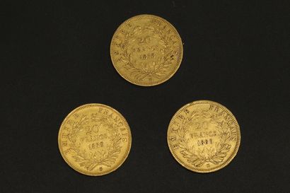 null Trois pièces en or de 20 francs Napoléon III tête nue.

1858 BB (x1) - 1859...