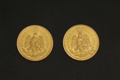 null Lot de deux pièces en or de 50 Pesos mexicains. (1943 et 1944 )

TB à TTB

Poids...