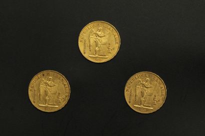 null Trois pièces en or de 20 francs Génie.

1878 A (x3).



A : atelier Paris.



Poids...