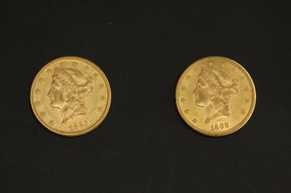 null Lot de deux pièces en or de 20 dollars "Liberty Head - Double Eagle". (1885...