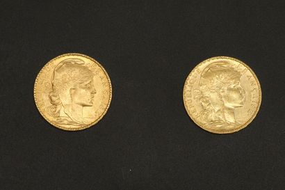 null Deux pièces en or de 20 francs Coq " Dieu protège la France " 1899.

1899 (x2).



Poids...