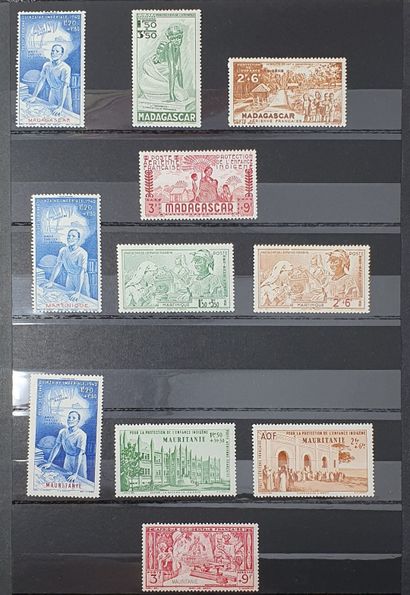 null En 4 albums et une chemise : timbres des ex colonies francaises, grande série...