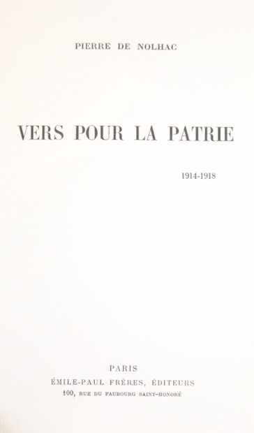 null NOLHAC Pierre de (1859-1936) 

Vers pour la patrie. Emile-Paul Frères éd. Paris...