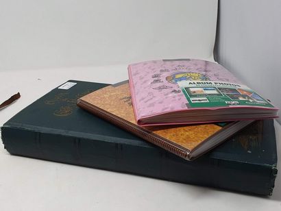 null A postcard album (fancy + regional) + two small binders of Chromos