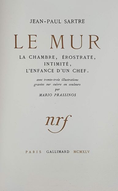 null SARTRE (Jean-Paul). Le Mur. Paris, Gallimard, 1945. In-4, orange morocco, on...