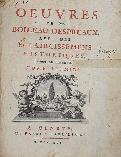 null BOILEAU DESPREAUX - oeuvres, à Genève chez Fabri & Barrilot, 1716

reliure pleine...