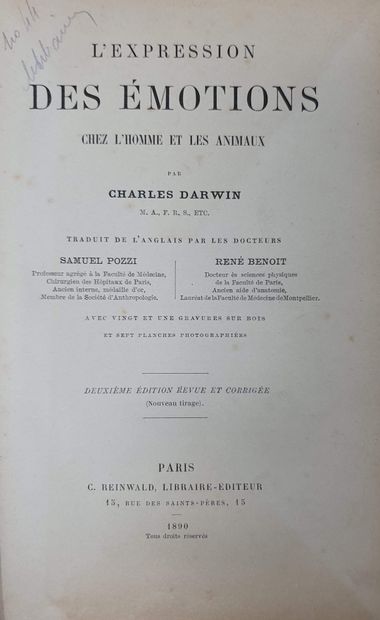 null DARWIN Charles, L'expression des émotions chez l'homme et les animaux, traduit...