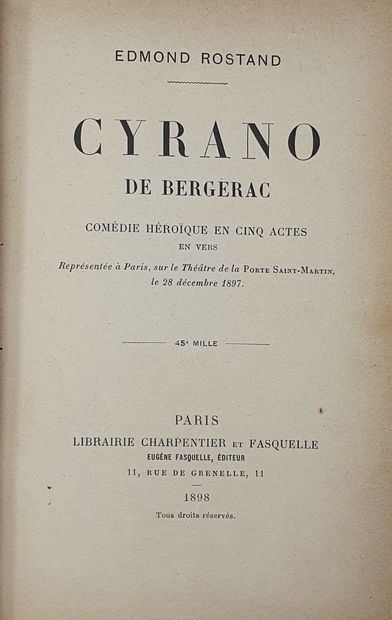 null ROSTAND Edmond, Cyrano de Bergerac, first edition, A Paris, Librairie Charpentier...
