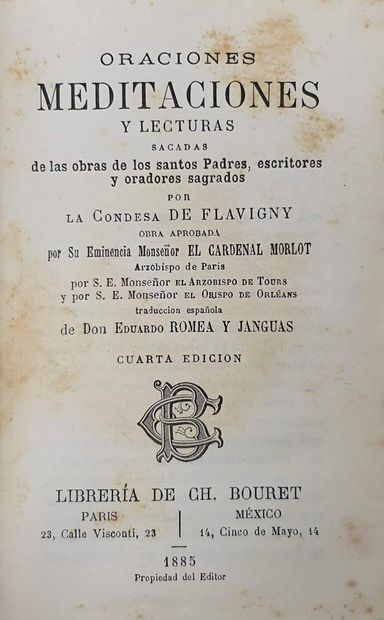 null FLAVIGNY

Oraciones meditaciones (prayer book), libreria Ch. Bouret, 1885, Paris...