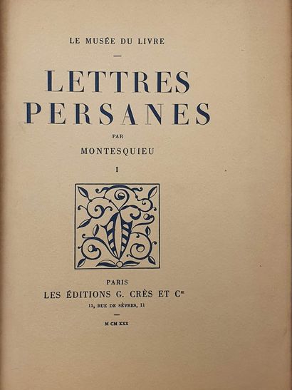 null MONTESQUIEU.

Persian letters. Lettrines and culs-de-lampe by Robert Lanz. P.,...