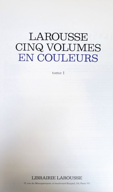null LAROUSSE 

Cinq volumes en couleurs. 

A Paris, Librairie Larousse, 1977. 5...