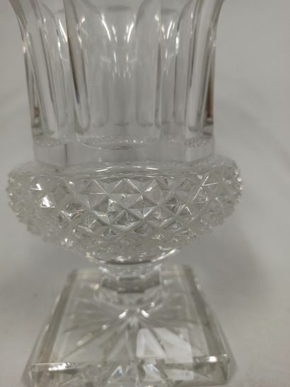 null 
SAINT-LOUIS
Medici crystal vase, the base in diamond point, square pedestal.
Mark...