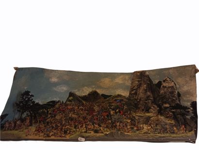 null Diorama made of flat tin figures with Romans in battle and elephant army. 77...