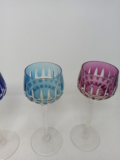 null SAINT LOUIS suite of six Alsatian crystal overlay wine glasses (three pairs:...