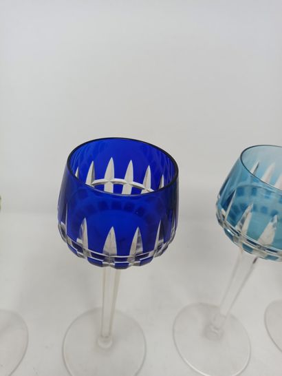 null SAINT LOUIS suite of six Alsatian crystal overlay wine glasses (three pairs:...