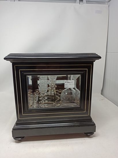 null Rosewood liquor cabinet, blackened exterior with ivory fillet decoration and...