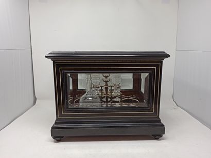 null Rosewood liquor cabinet, blackened exterior with ivory fillet decoration and...