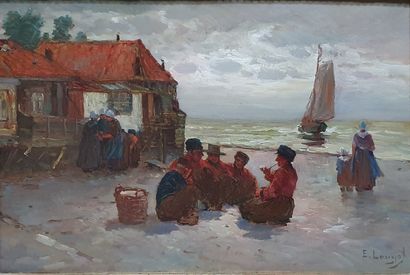 null LOUYOT Edmond, 1860-1920,

Pêcheur sur la plage de Volendam,

huile sur toile...