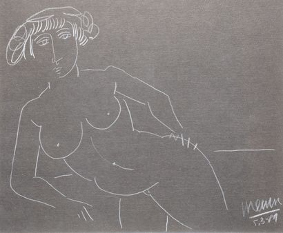 null MENTOR Blasco (1919-2003)

Nu allongé, 5.3.89

Crayon blanc sur papier noir,...