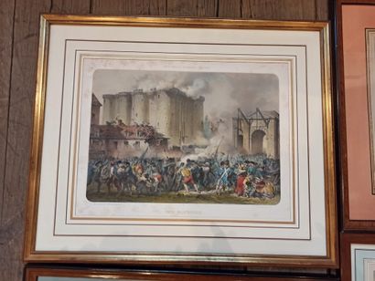 null Lot of various engravings on the Napoleonic theme, oil on panel the Moulin de...