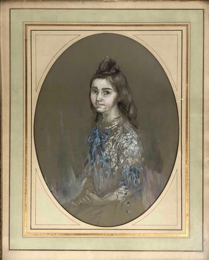 null ANONYMOUS, late 19th century,

Portrait of a young girl with a bun, black pencil...