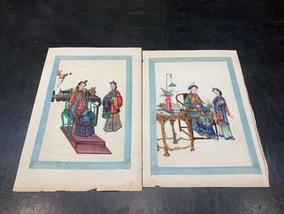 null Deux peintures chinoises sur papier de riz représentant des femmes.