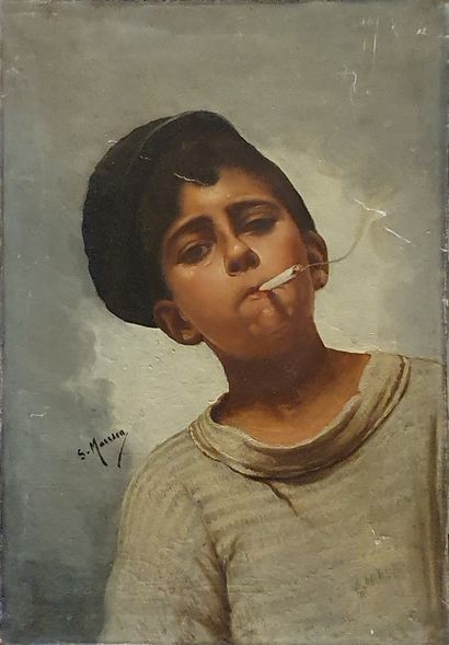 null MODERN SCHOOL 

Smoking Boy

Oil on canvas

Illegible signature