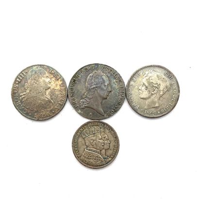 null Lot de quatre monnaies d'argent : 

- Allemagne, Prusse, Guillaume I, Thaler...