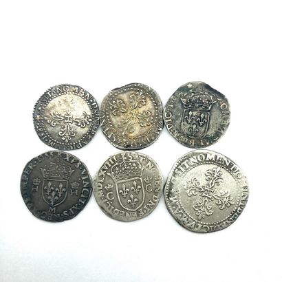 null FRANCE 

Lot of six silver coins : 

- Henri II, Teston, 1555 Toulouse, Duplessy...