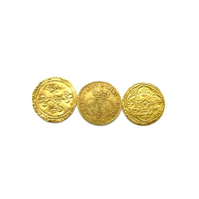 null FRANCE

Lot of three royal coins : 

- two gold shields Charles VI and Louis...