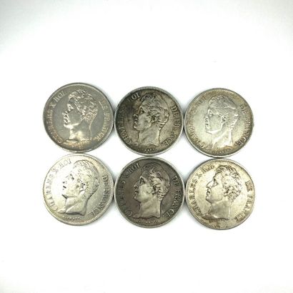 null CHARLES X

Lot de six pièces de 5 francs en argent 

1825 B, 1826 A, 1827 A,...