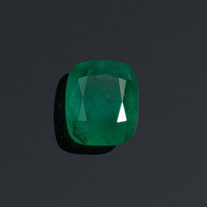 null Emerald cushion on paper. 

Accompanied by a GIA certificate. 

Weight : 9.66...