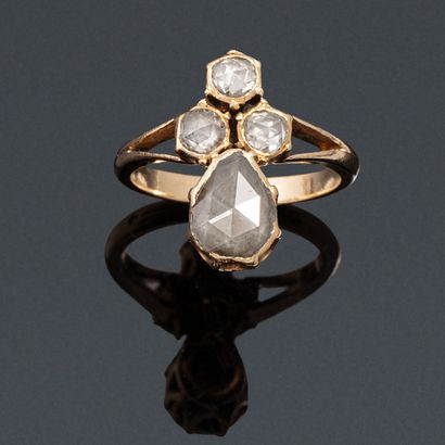 null Duchess ring in 18K (750) yellow gold set with a pear-shaped rose-cut diamond...