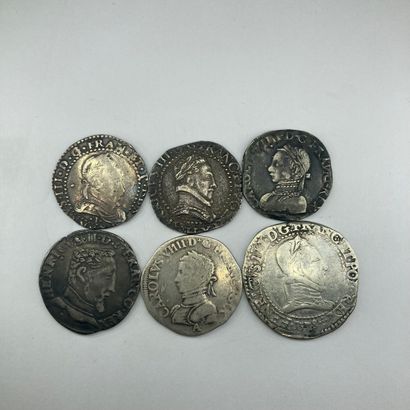 null FRANCE 

Lot of six silver coins : 

- Henri II, Teston, 1555 Toulouse, Duplessy...