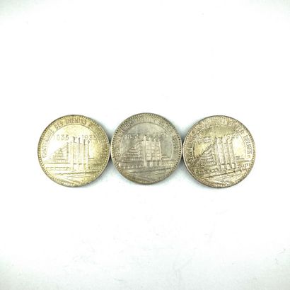 null BELGIUM - Leopold III 

Lot of three 50 francs silver coins Universal Exhibition,...