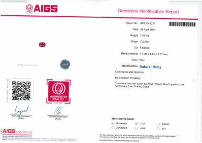 null Pairing of "pigeon blood" rubies

Accompanied by an AIGS certificate indicating...
