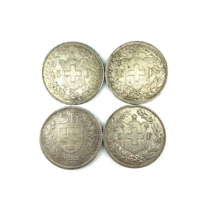 null SWISS CONFEDERATION 

Lot of four 5 francs silver coins 

1907, 1908 (x2), 1923

VG...