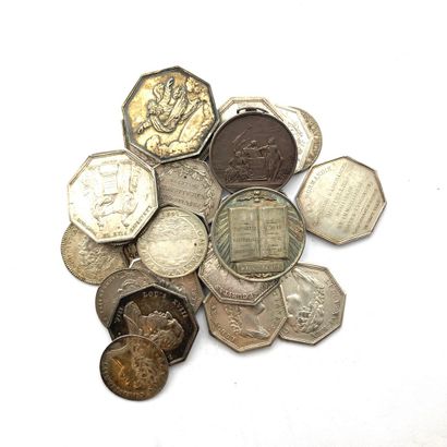 null Lot of twenty three silver tokens of the old regime (x12) and of the XIXth century...