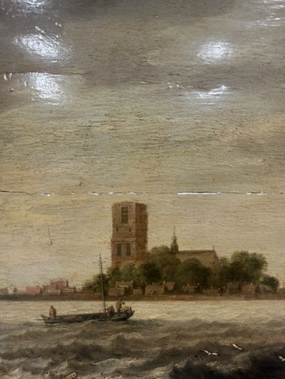 null 17th century HOLLAND SCHOOL

		

Boats near a port

Oil on panel. Oak. Three...