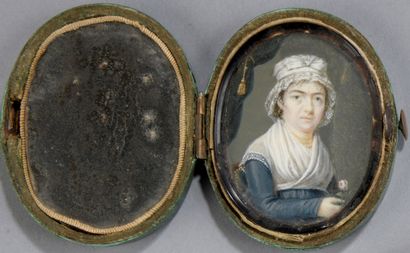  ECOLE FRANCAISE Premier Tiers du XIXe siècle 
 
Portrait de femme au bonnet de batiste...